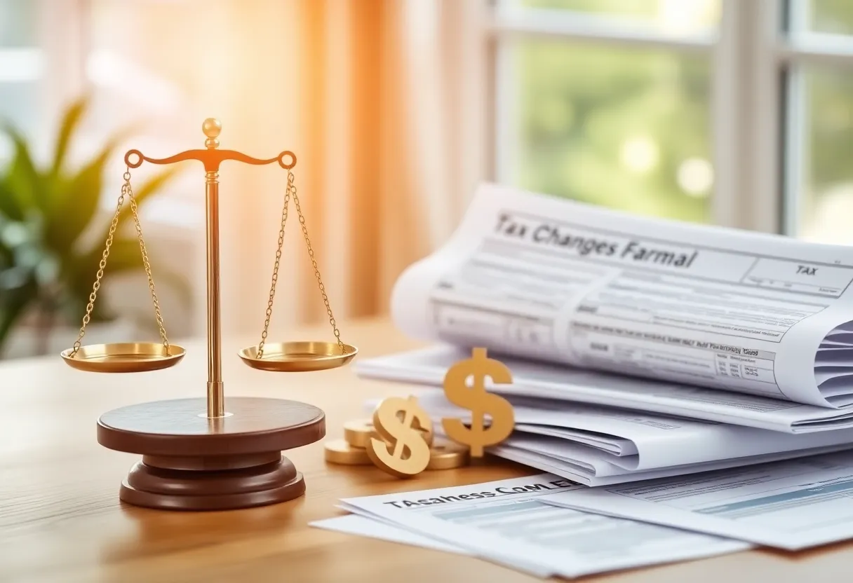 Overview of recent tax changes with visual elements representing deductions and credits.