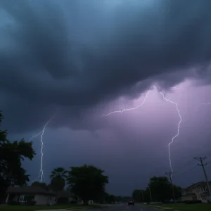 Dramatic thunderstorm with lightning in Anderson, SC