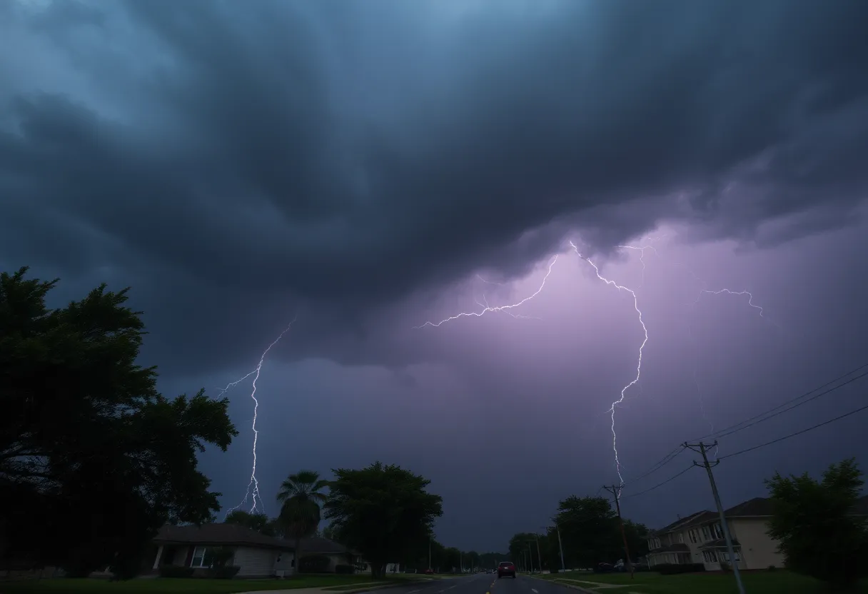 Dramatic thunderstorm with lightning in Anderson, SC