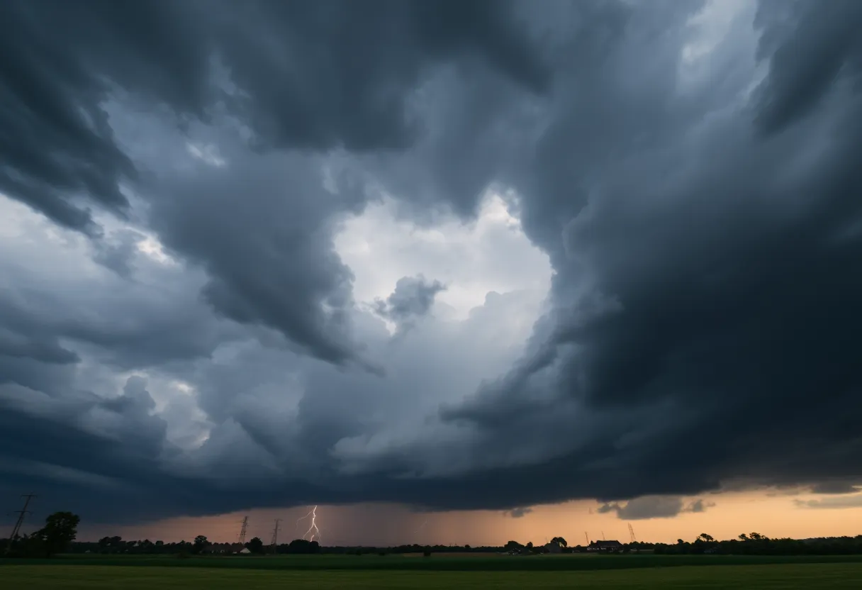 Dark thunderclouds and lightning in the sky over Southern Lancaster area