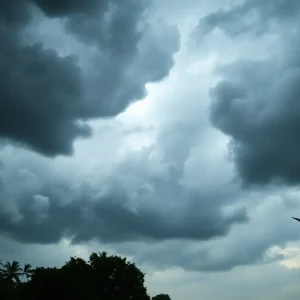 Severe thunderstorm clouds over Jasper County