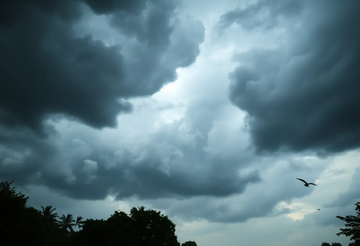 Severe thunderstorm clouds over Jasper County
