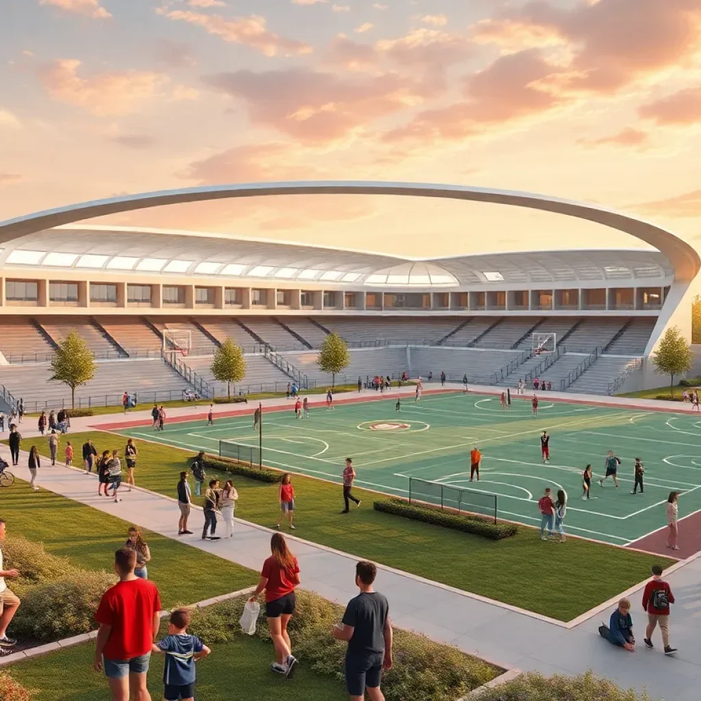 Rendering of the USCB Sand Shark Project showcasing new athletic facilities and landscaping.