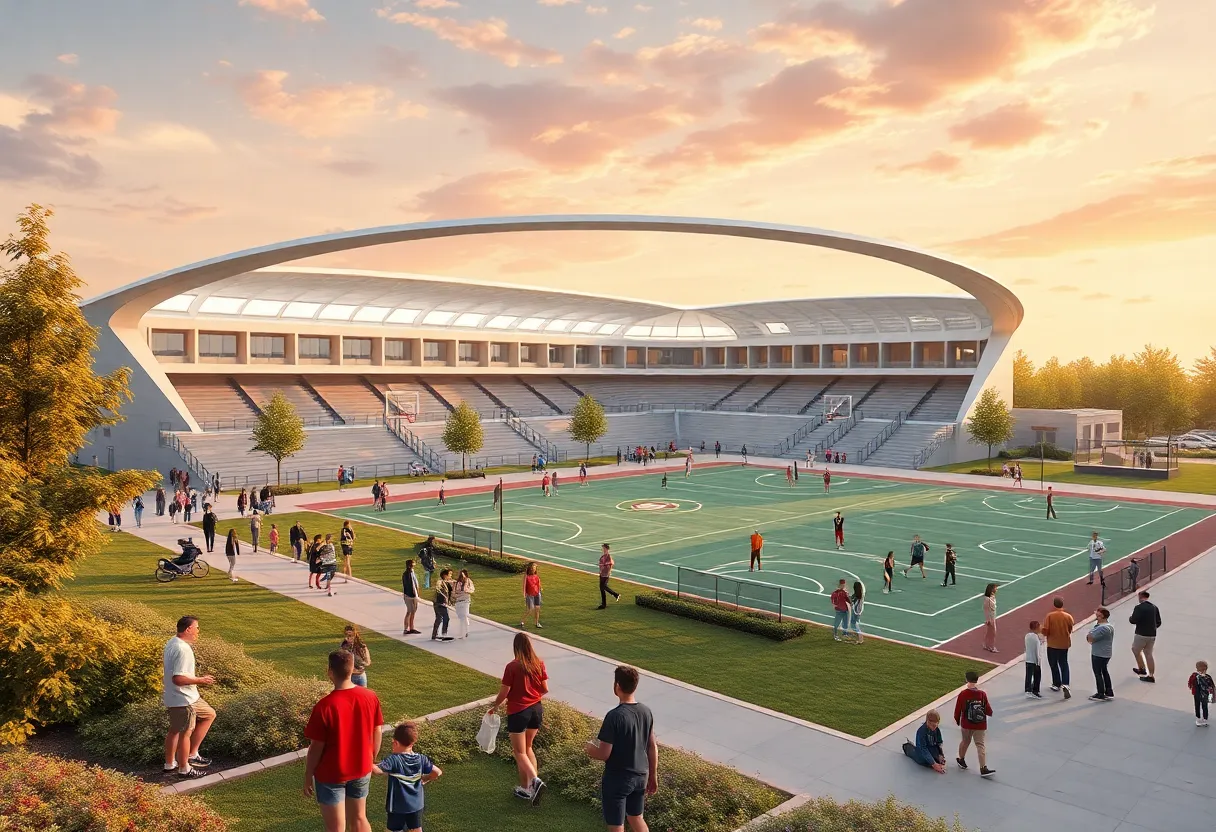 Rendering of the USCB Sand Shark Project showcasing new athletic facilities and landscaping.