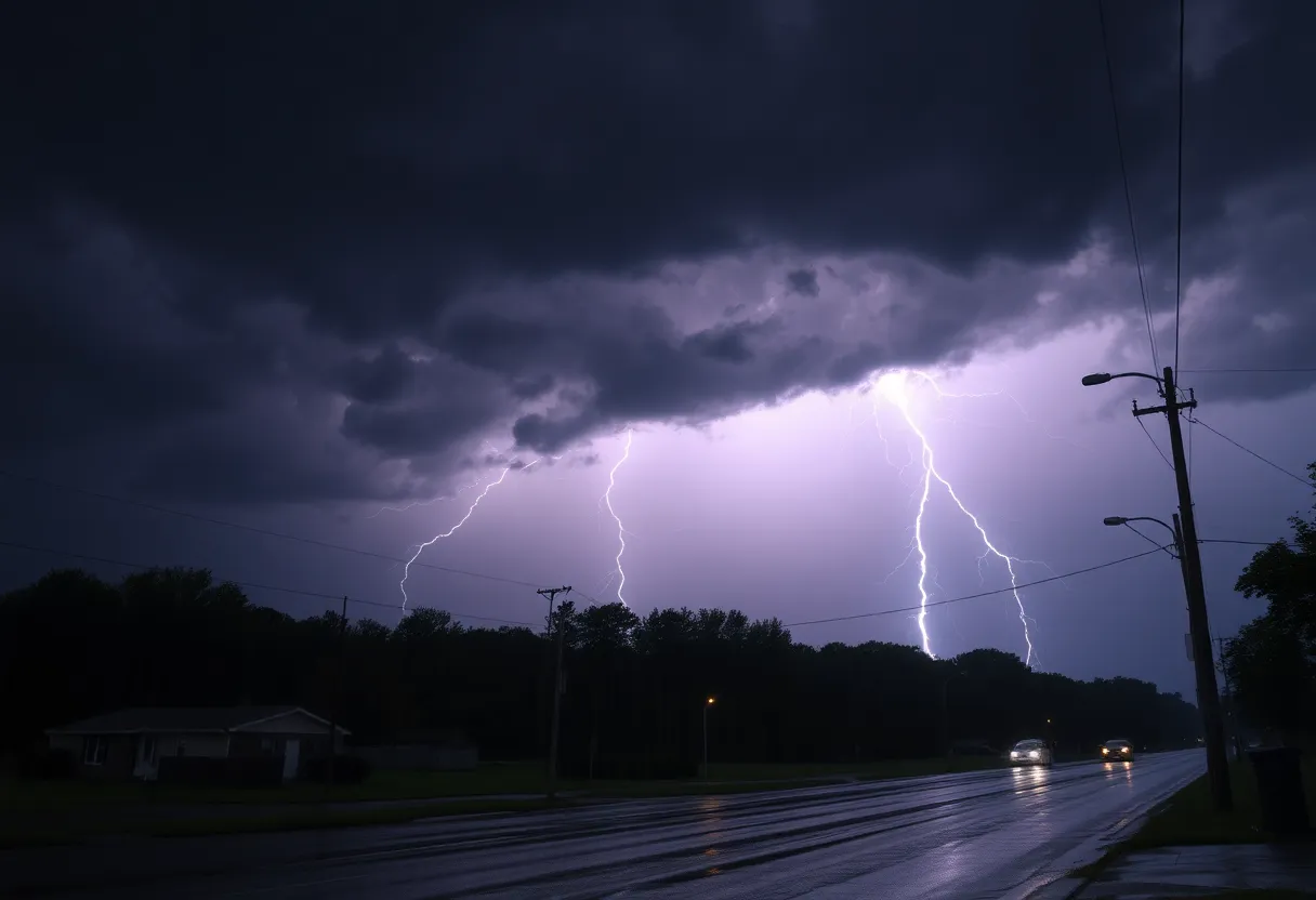 Flooded street during thunderstorms in York County