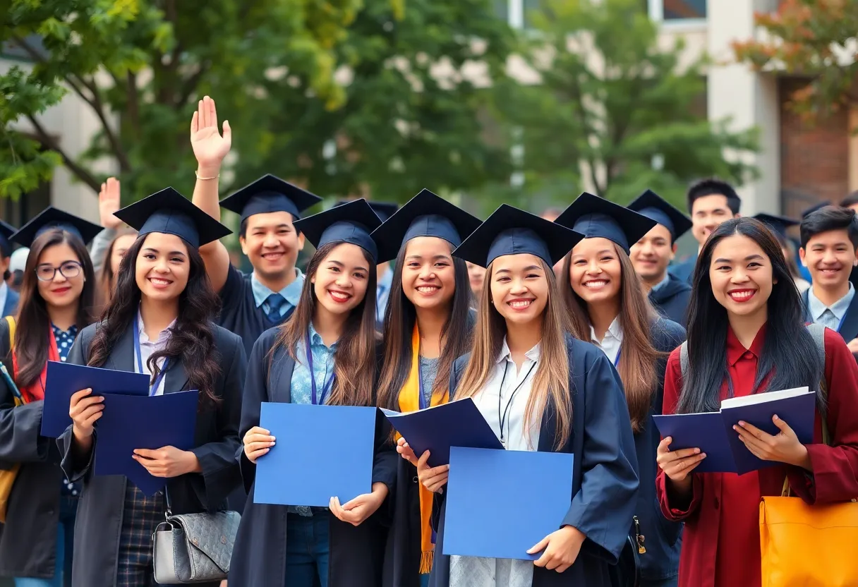 Students celebrating their academic achievements on campus