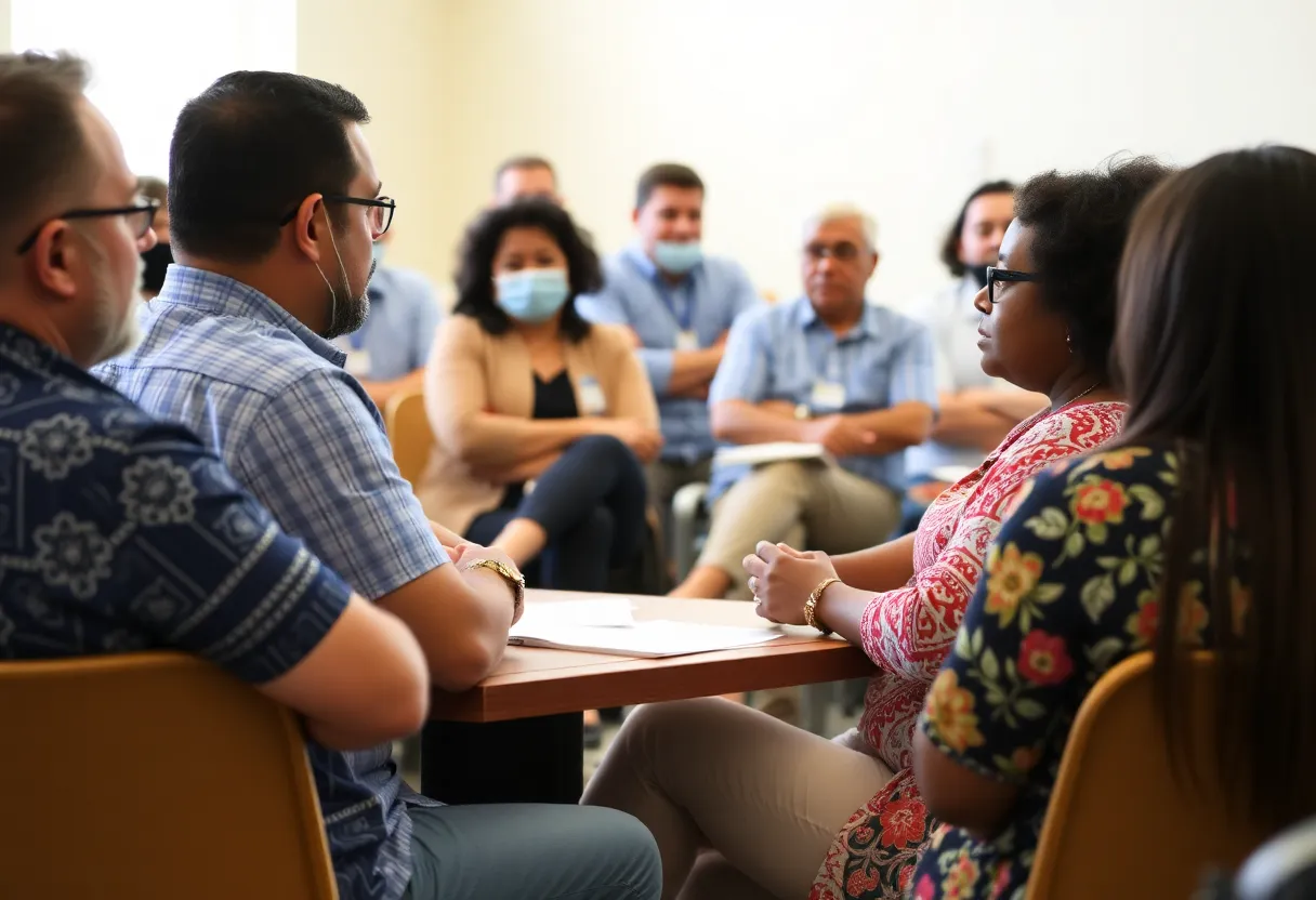 Community members at a public meeting discussing immigration in Hilton Head Island