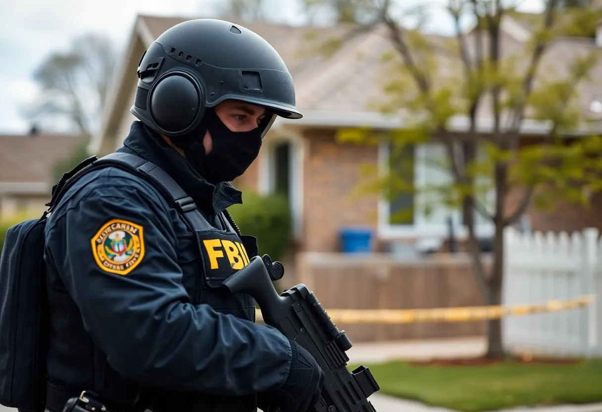 FBI agents conducting a search at a residential property