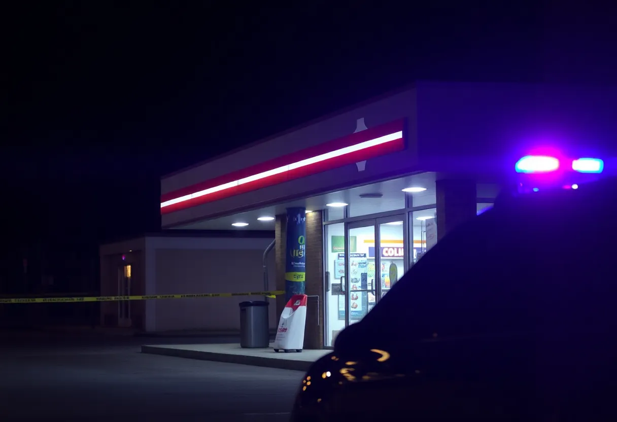 Police investigate outside a convenience store at night in Hilton Head.