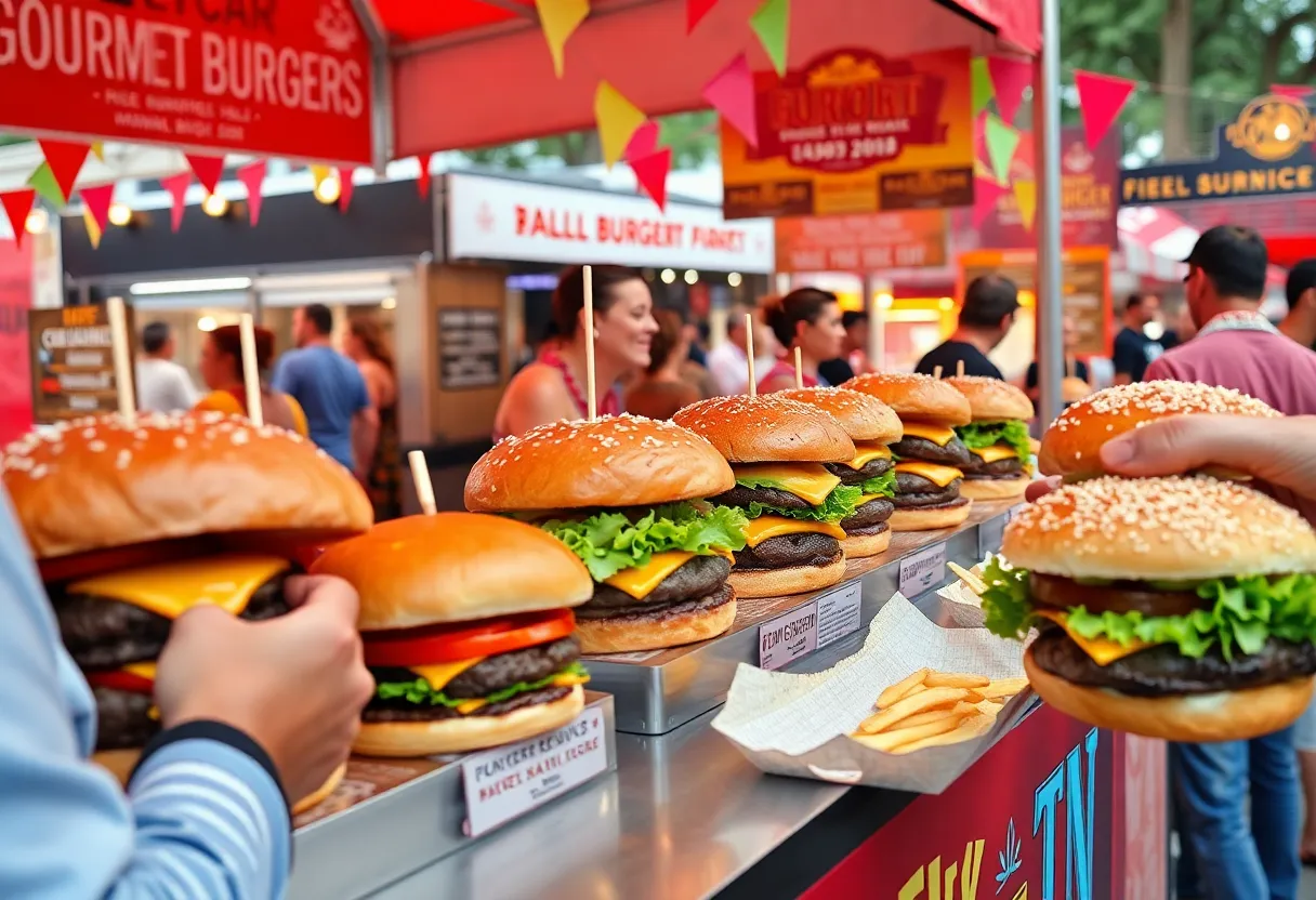 Festival attendees enjoying burgers at the Hilton Head Burger Bash