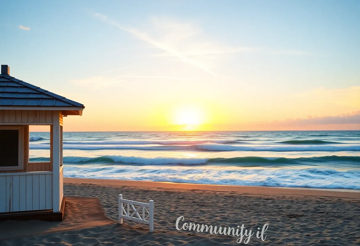 Sunset over a beach hut representing community spirit