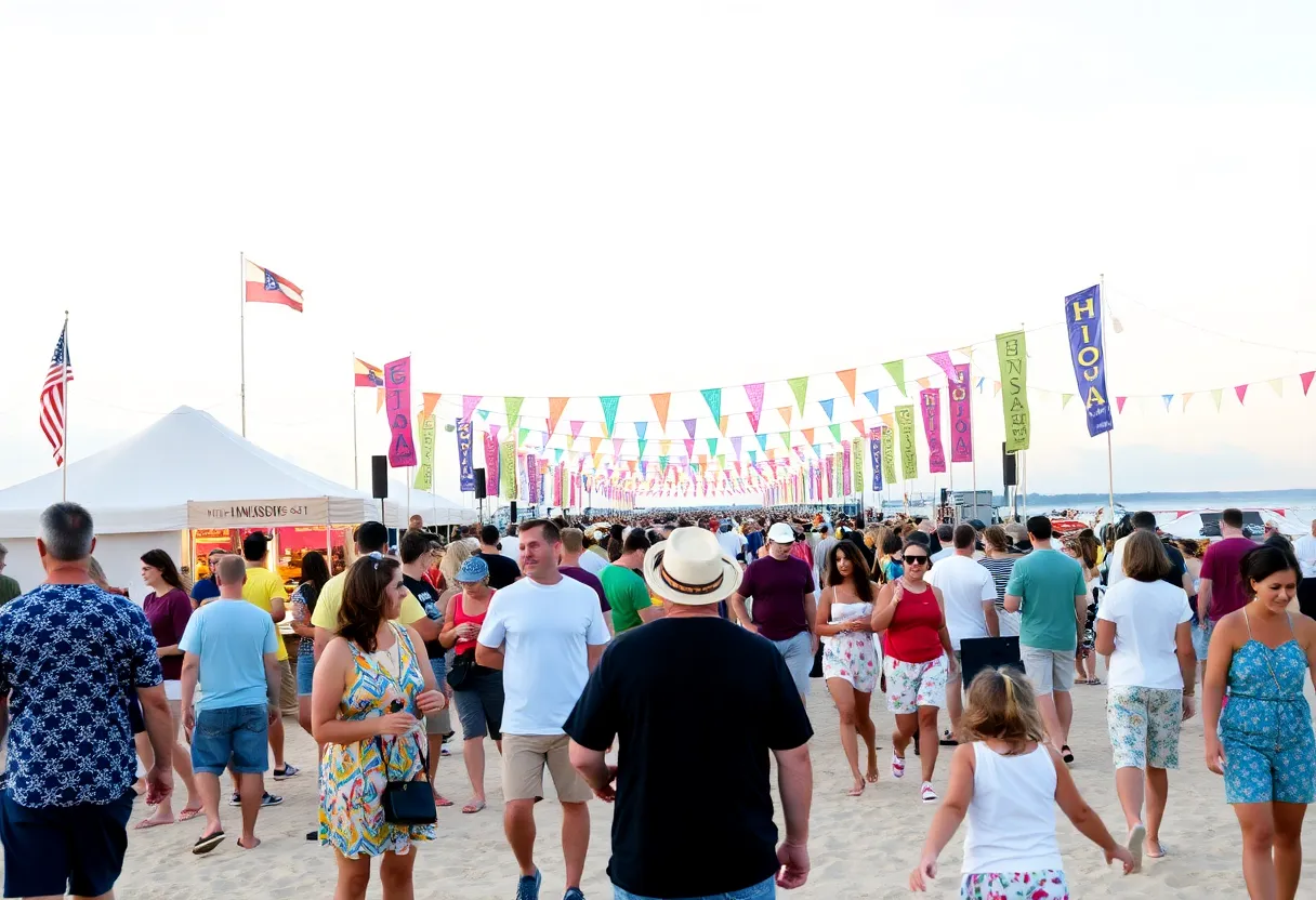 Families enjoying live music at Hilton Head for Labor Day weekend.