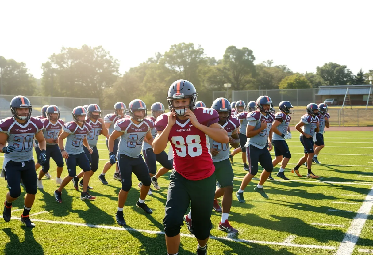 Hilton Head Prep Dolphins football team practicing on the field