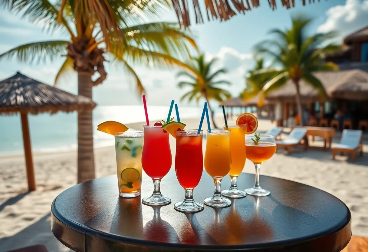Colorful cocktails at a beachside bar in Hilton Head