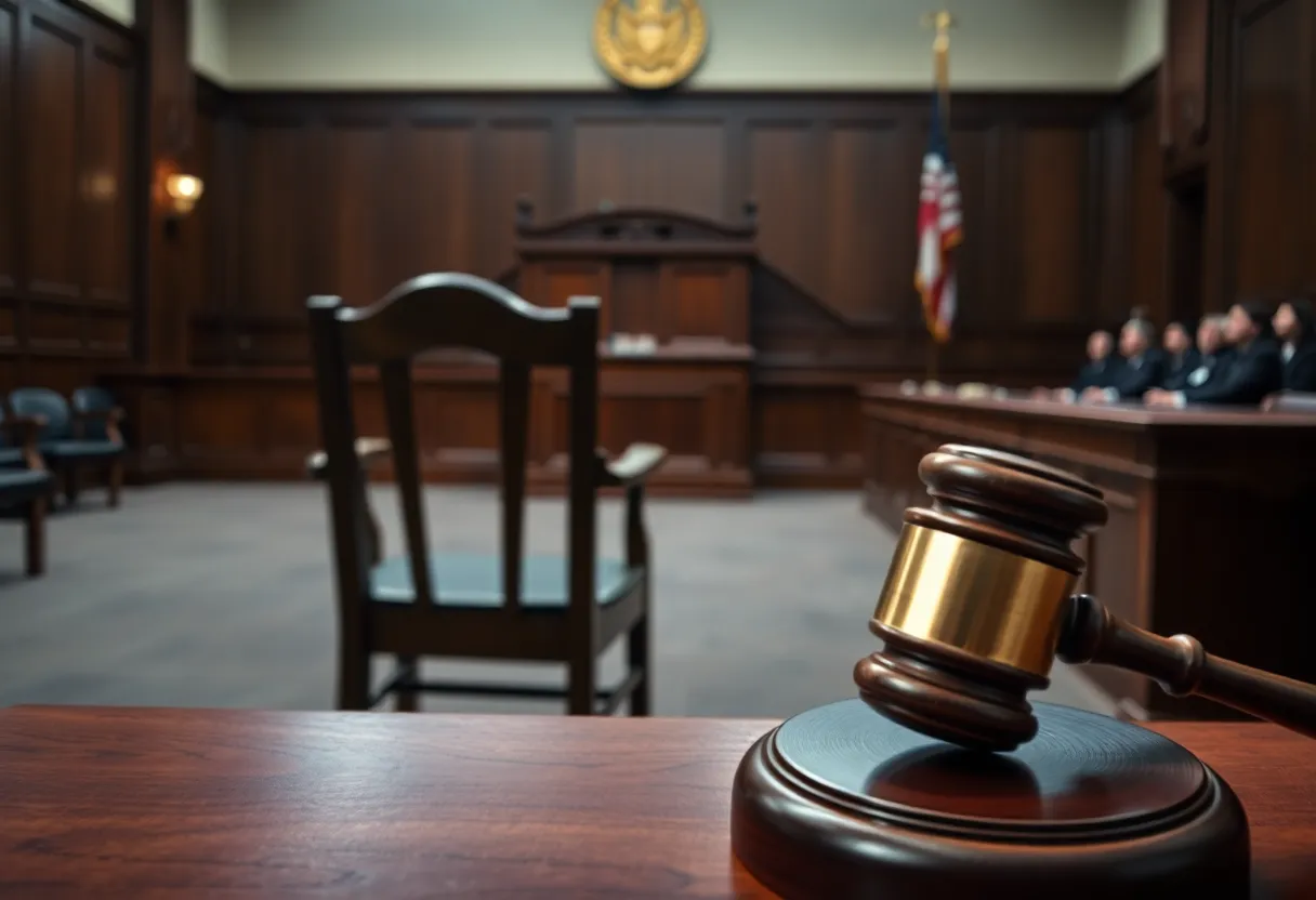 Courtroom scene representing a murder trial