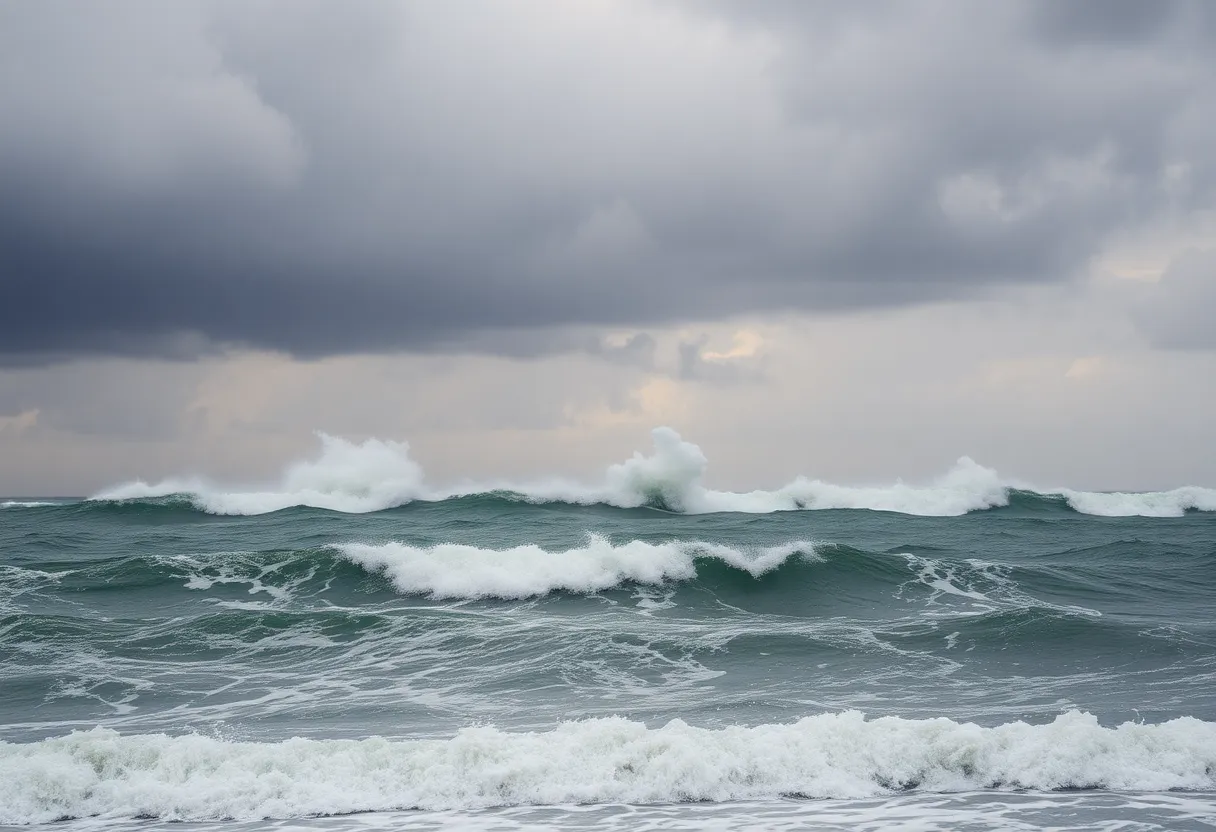 Dramatic ocean view showcasing stormy weather and high waves during Hurricane Erin