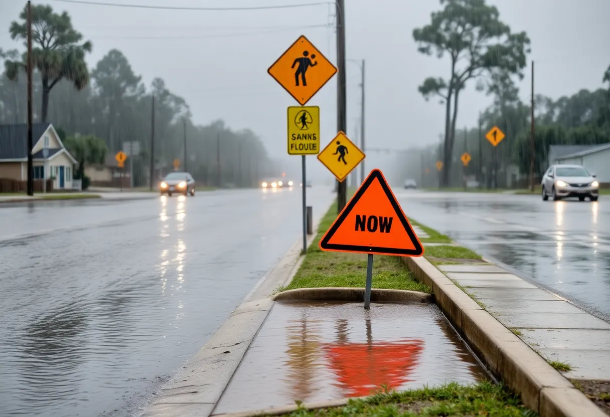 Flash flooding in Jasper County, Georgia with heavy rain.