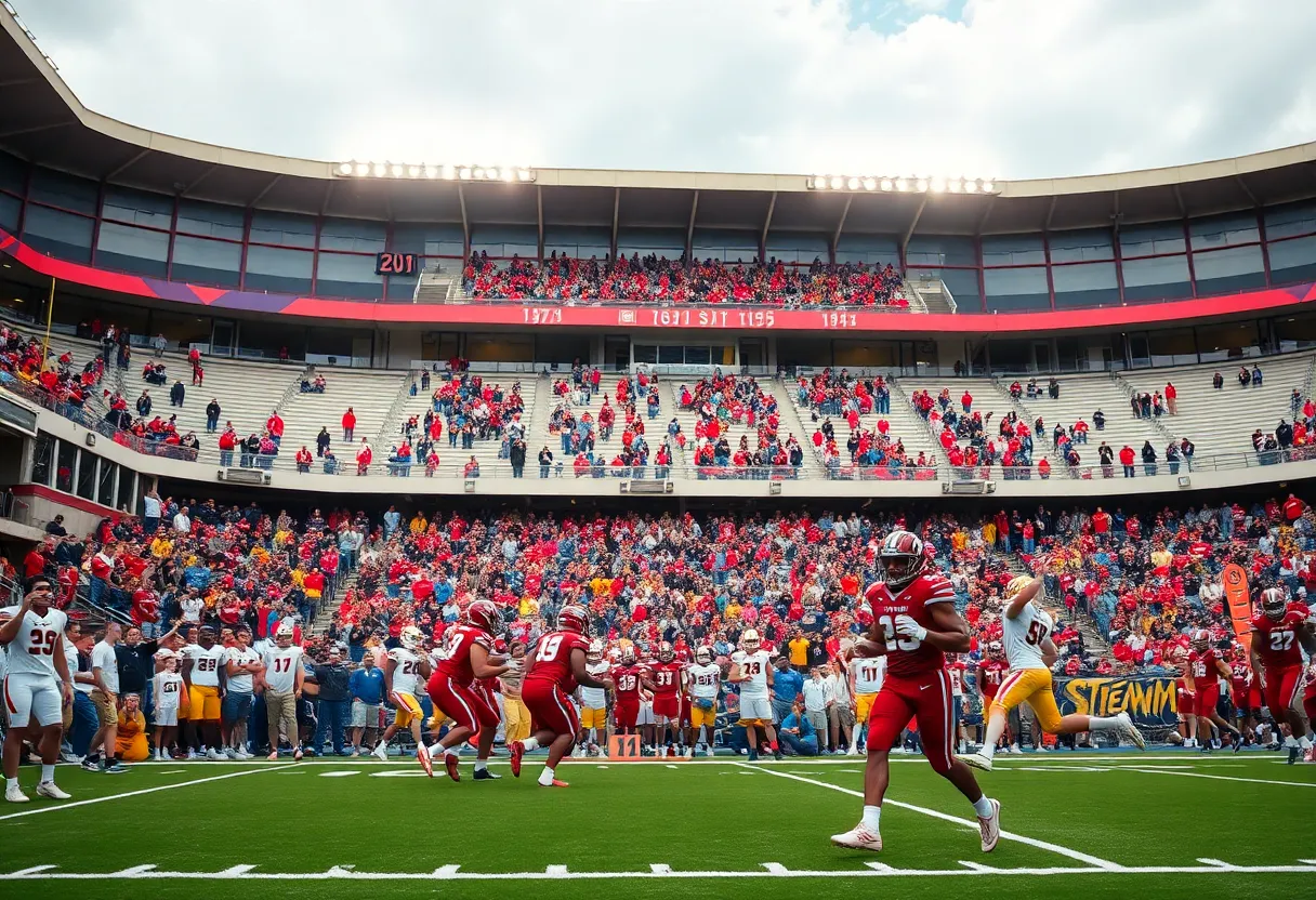 High school football players in action during a match
