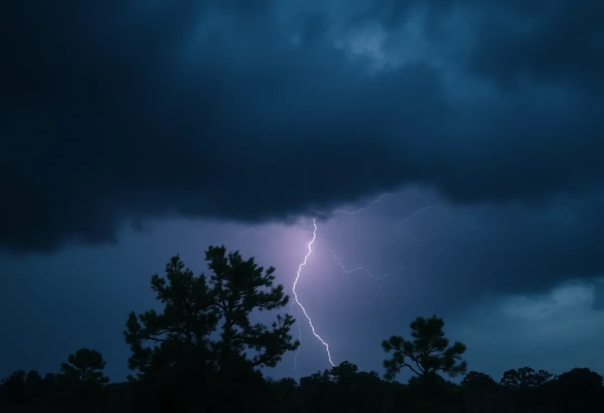 Dramatic storm clouds and lightning over South Carolina