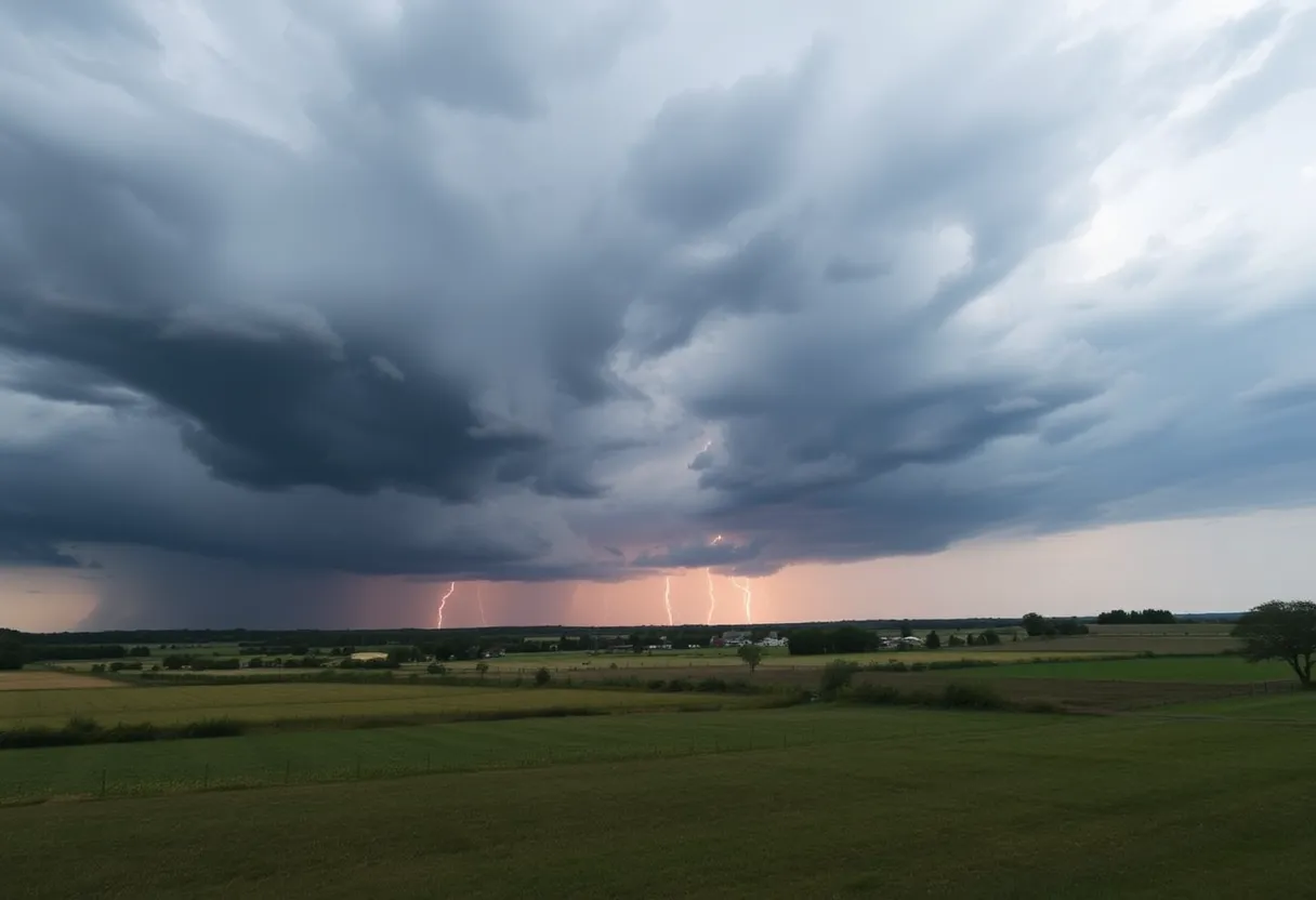 Dark storm clouds gather over Jasper County, signaling a thunderstorm.