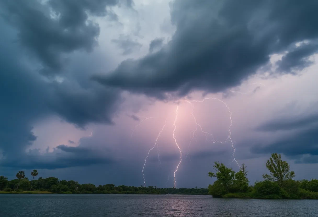Thunderstorm clouds and lightning above Lake Hartwell.