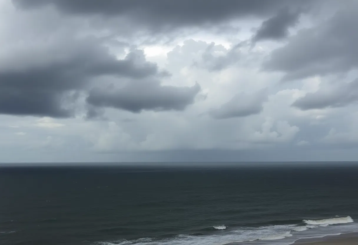 Satellite image of Tropical Storm Erin in the Atlantic near South Carolina coastline