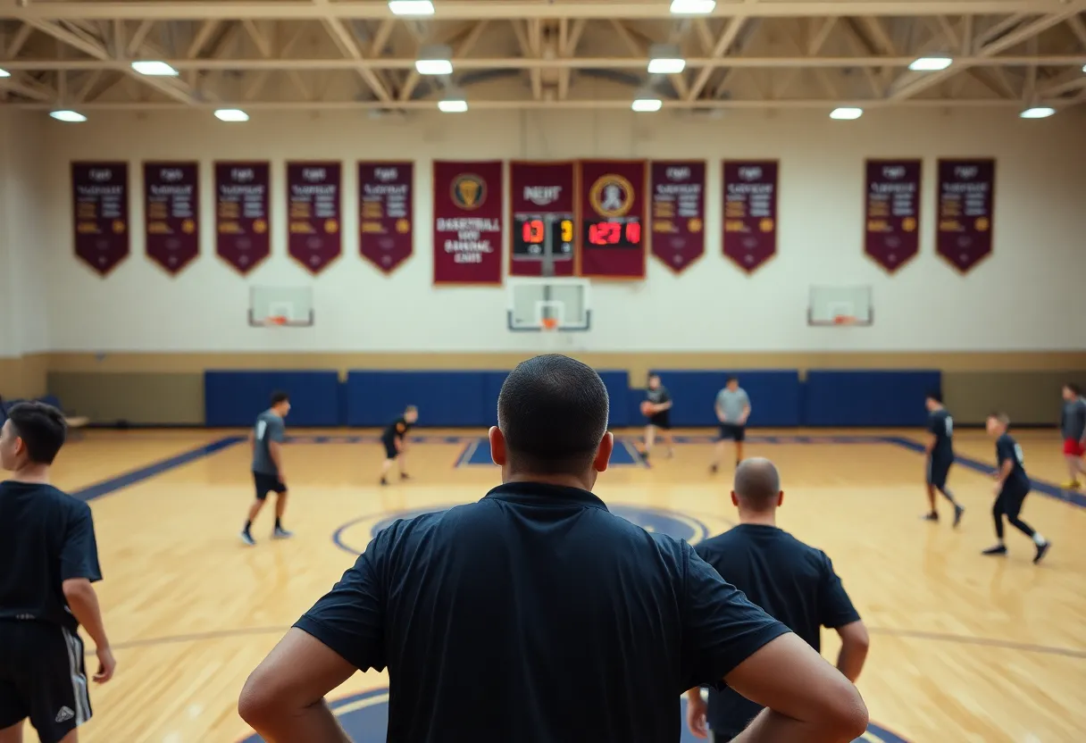 USCB men's basketball team practicing on court