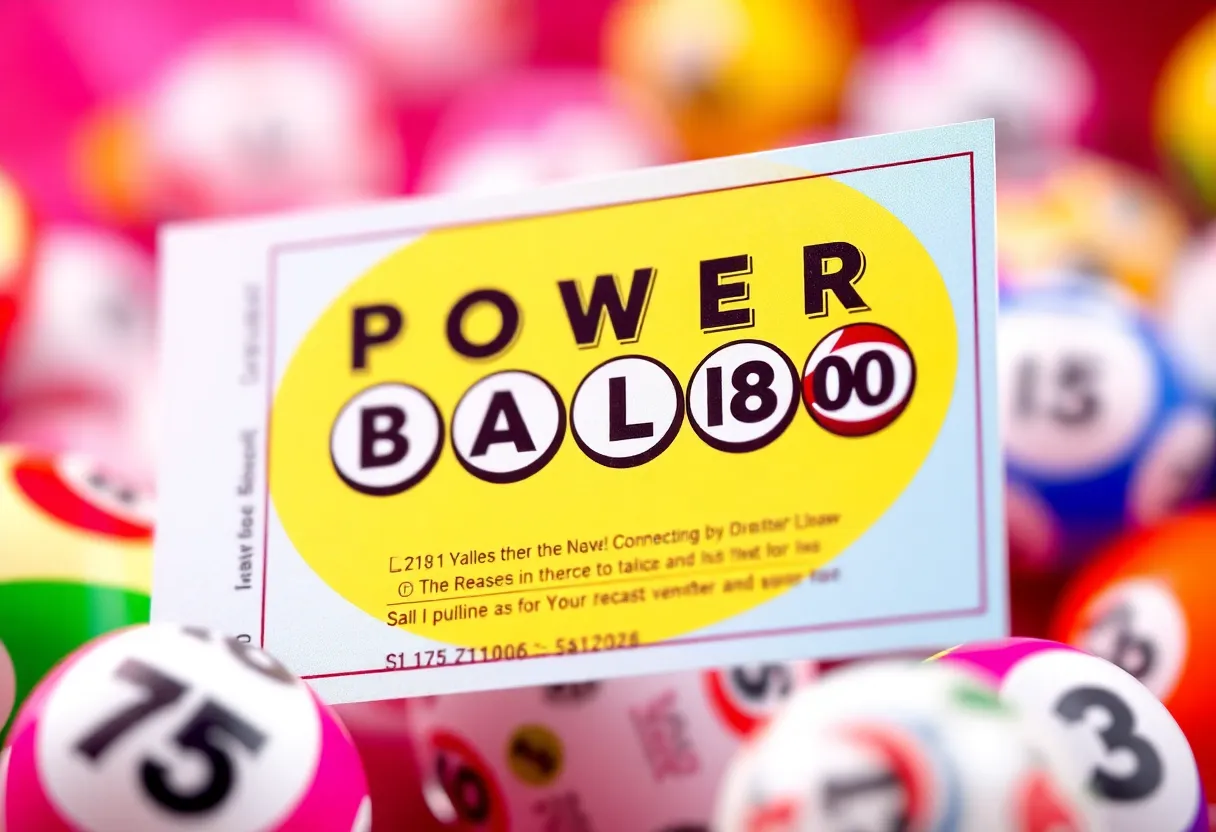 Illustration of a colorful Powerball ticket and lottery balls