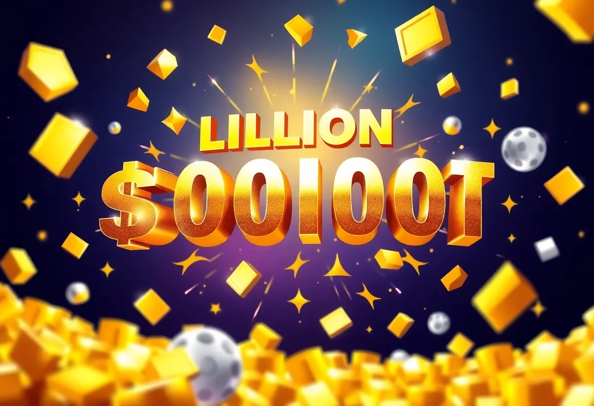 Illustration of a Mega Millions lottery jackpot celebration.