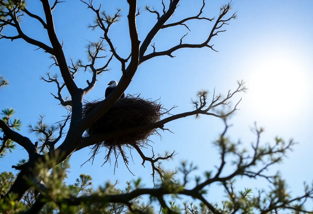 A bald eagle nest in a tree on Hilton Head Island