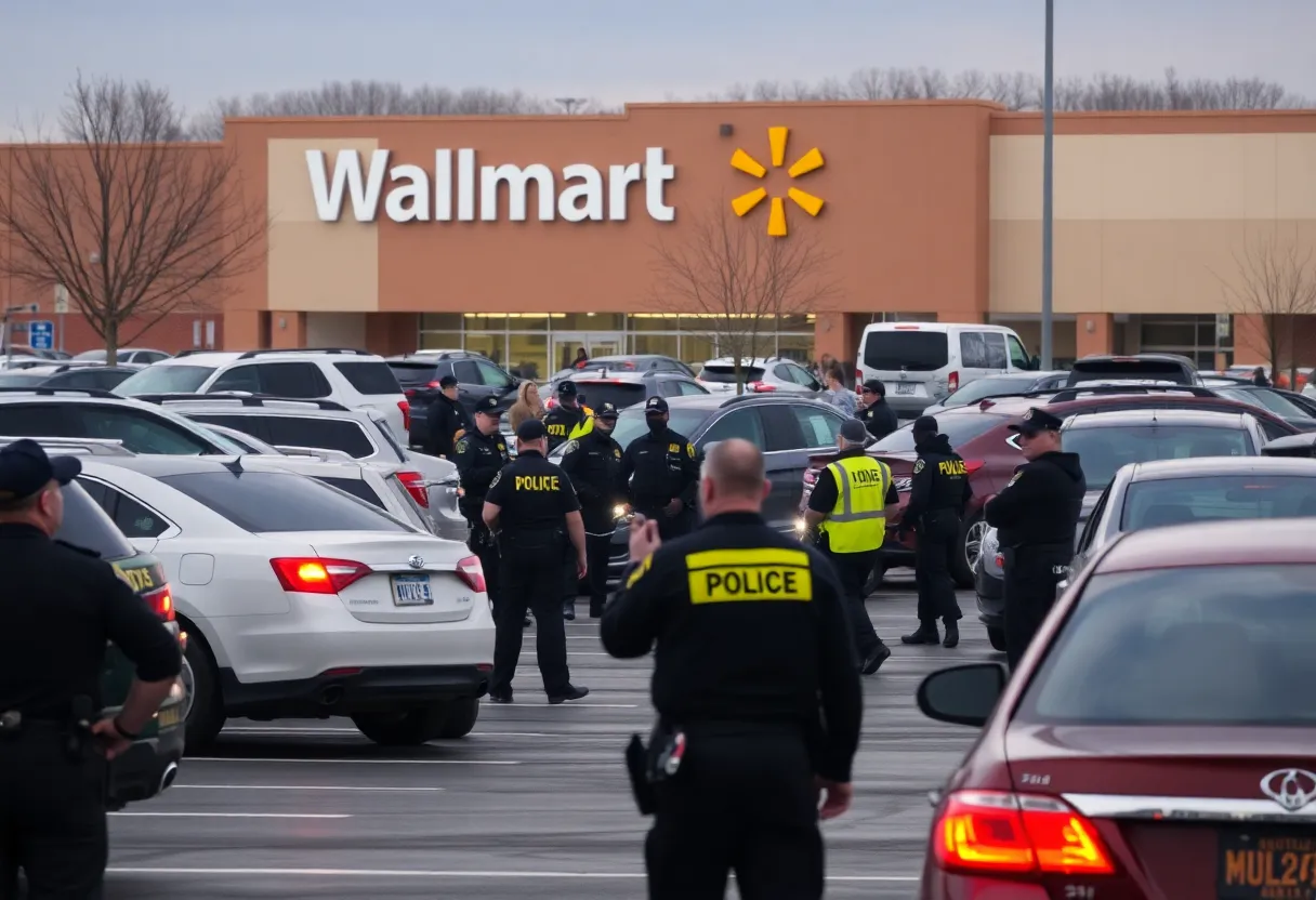 Police officers investigating a shooting incident at a Walmart parking lot in Beaufort.