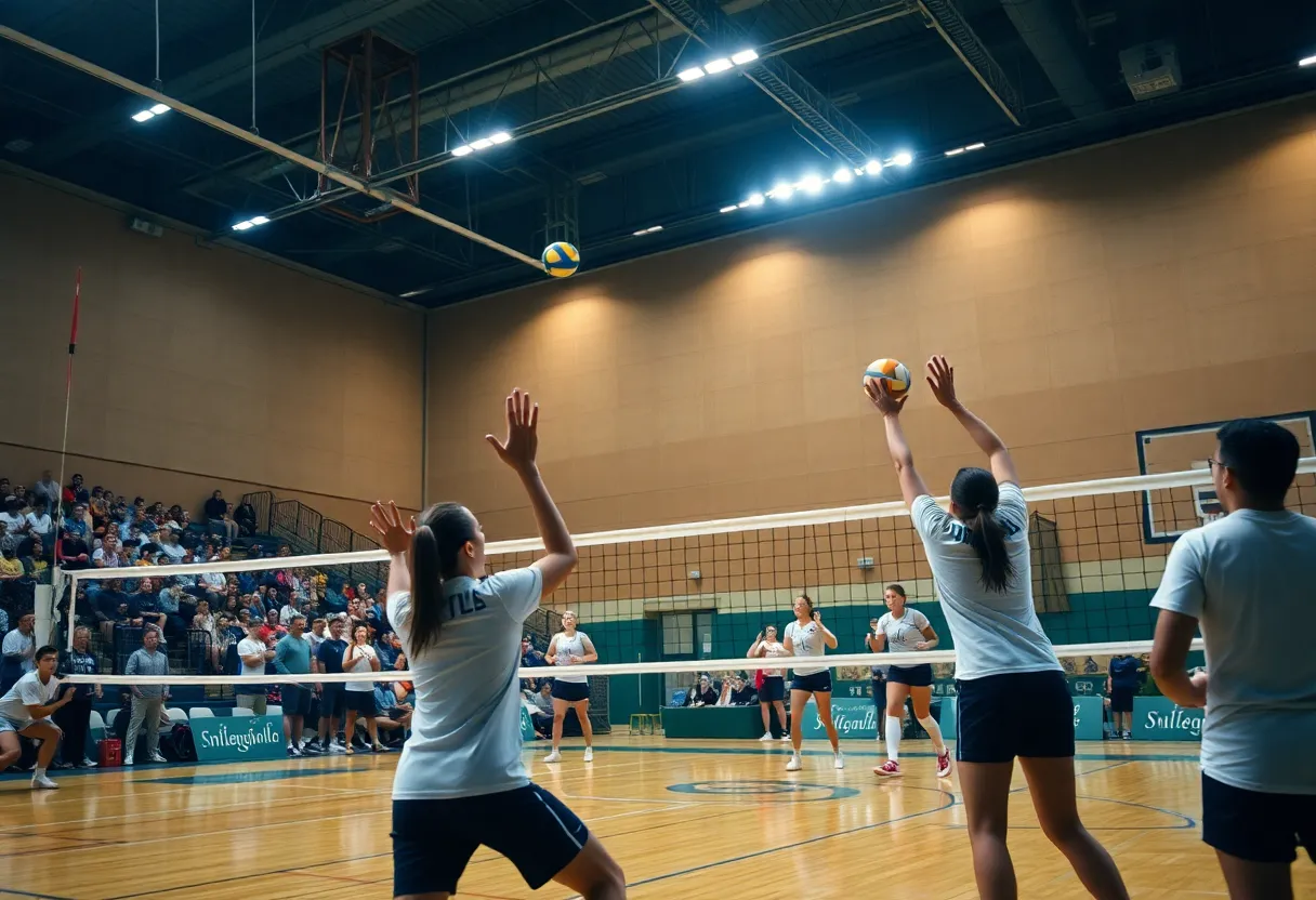 Bishop England volleyball team celebrating a win