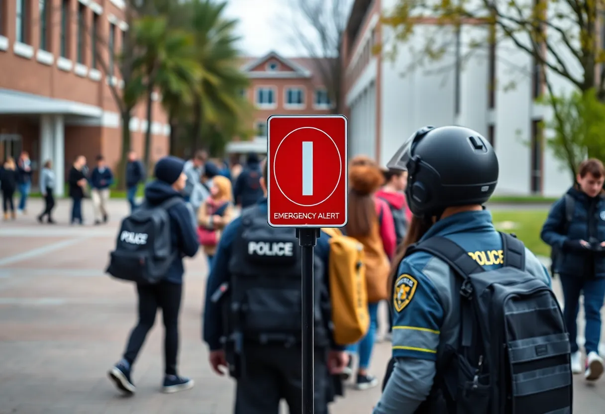 Students on campus engaging in safety training exercises