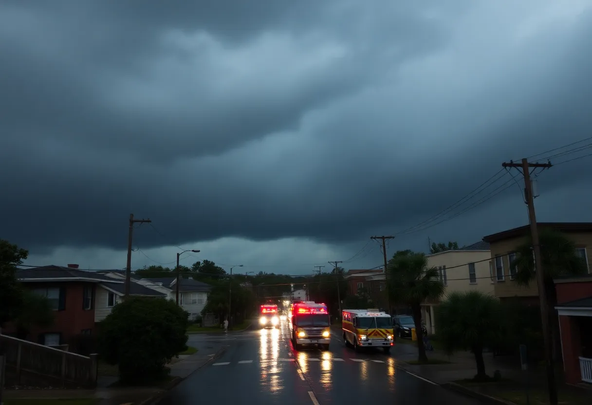 Flash floods in Charleston with heavy rain and flooded streets