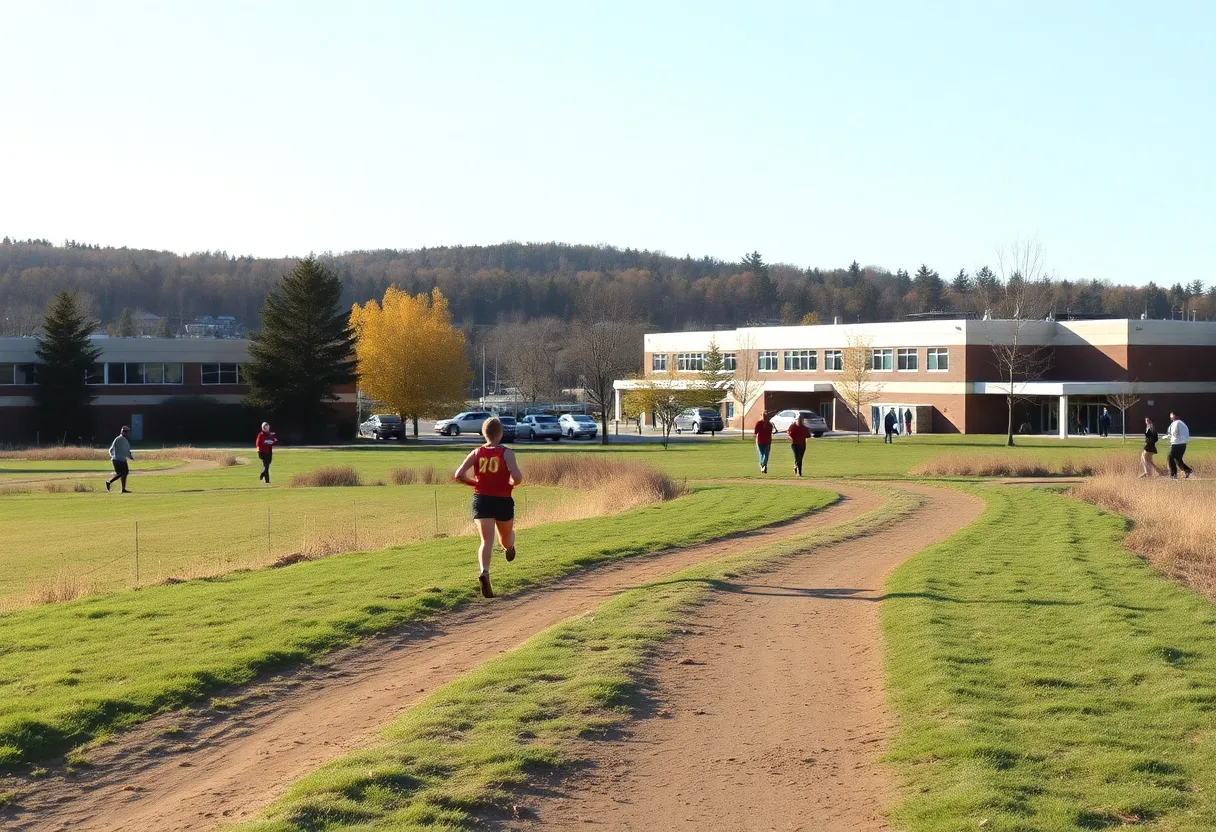 A path through a wooded area used for cross country running at Bluffton High School