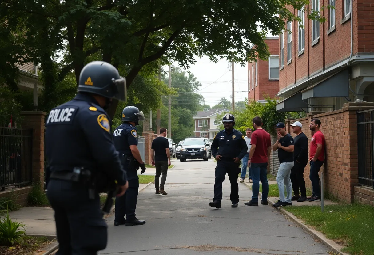 Scene of a neighborhood with police presence after a tense incident.