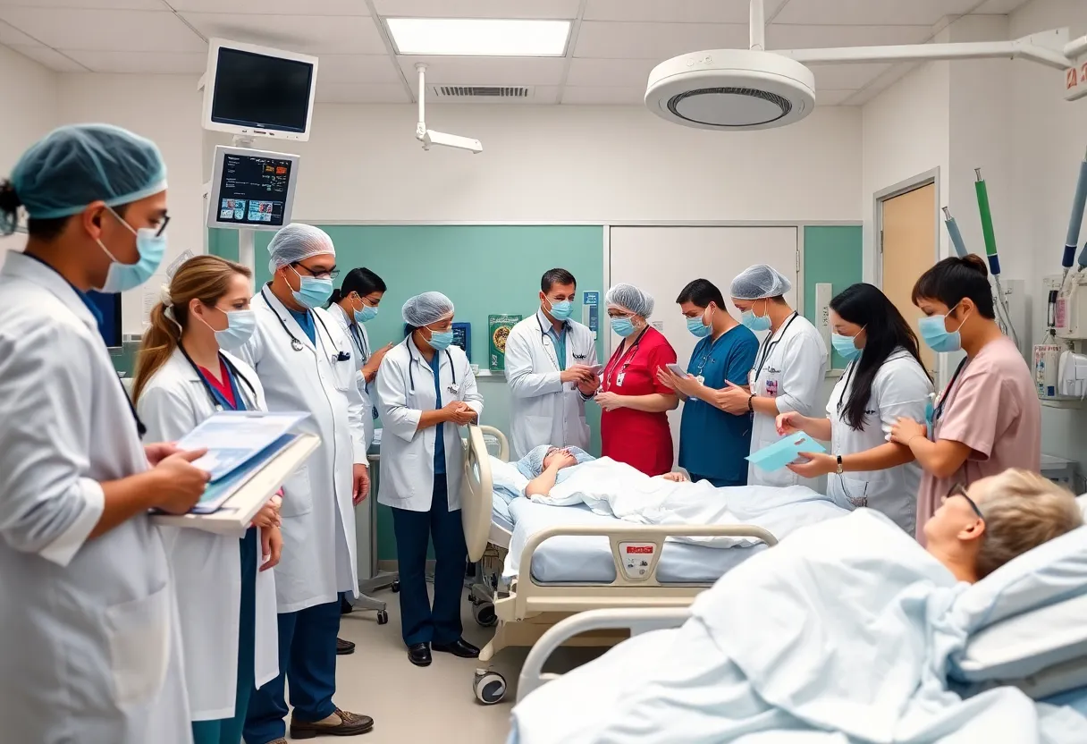 Healthcare professionals working in a hospital emergency room