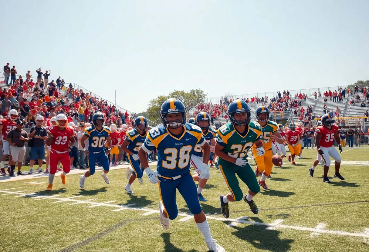 High school football players in action on the field