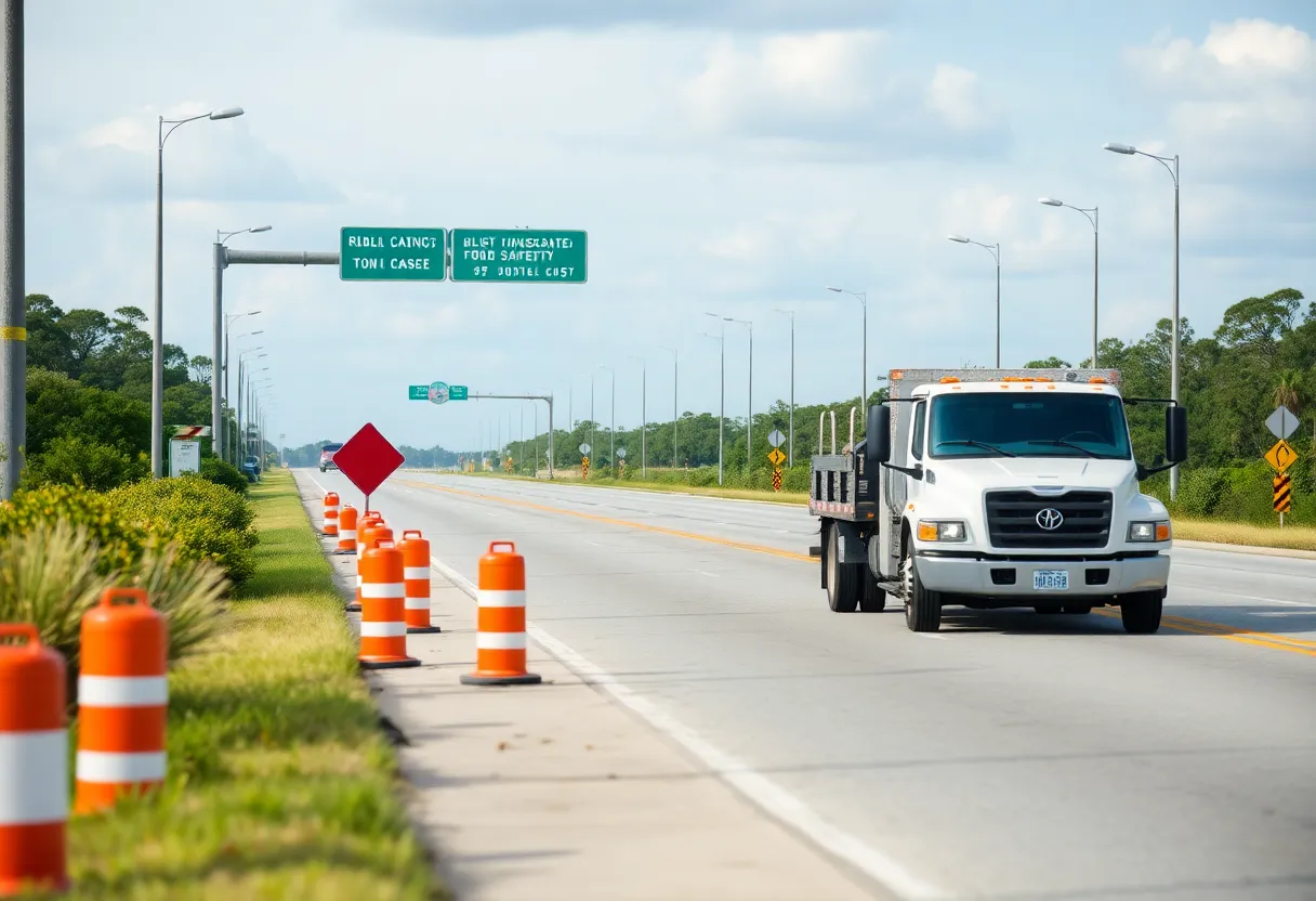 Caution signs and a wrecker truck on Hilton Head Island