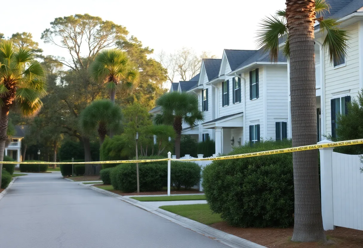 Police tape surrounds a quiet neighborhood in Hilton Head Island