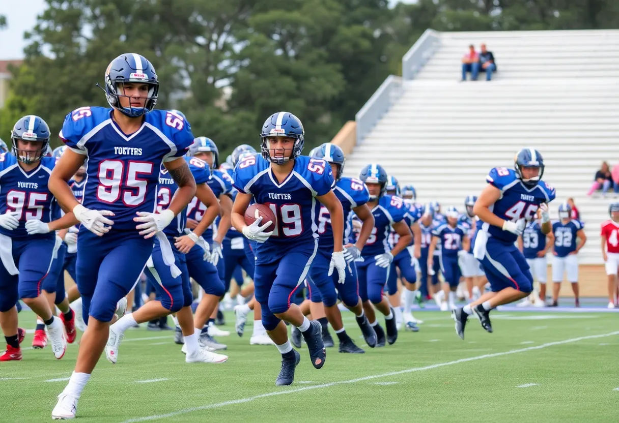 Hilton Head Island Seahawks football players in action during a game.