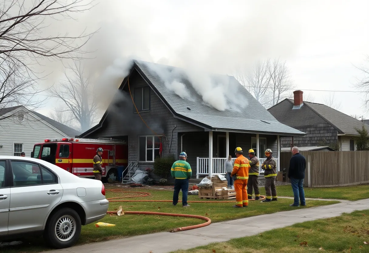 Emergency responders at the site of a house fire in West Columbia.