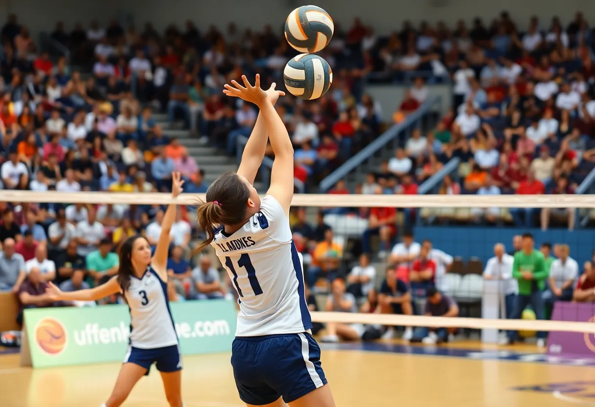 Volleyball match featuring James Island players in action