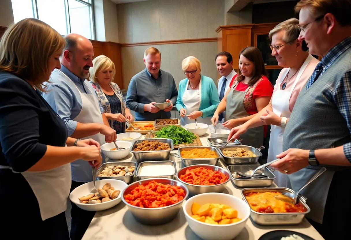 Legislators cooking at a dinner event focused on affordable housing