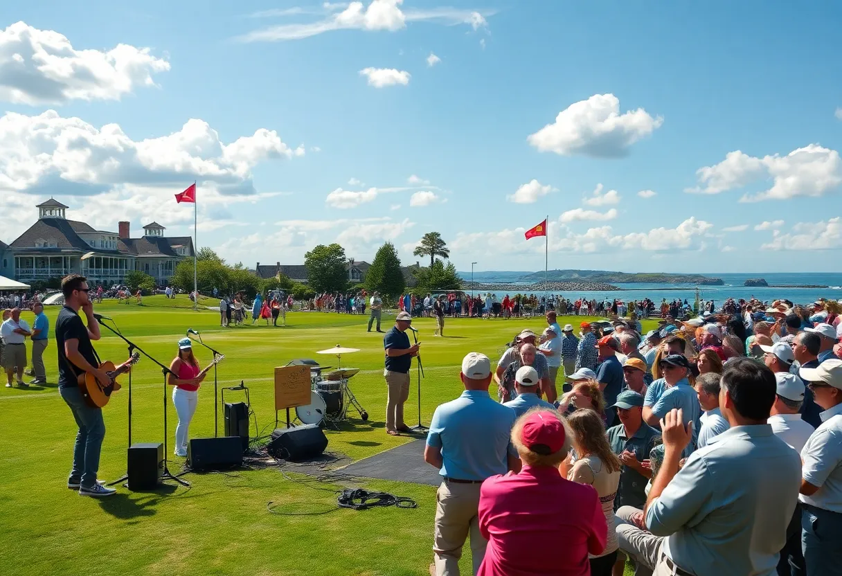 Golf Bash event at The Sea Pines Resort with attendees and musicians.
