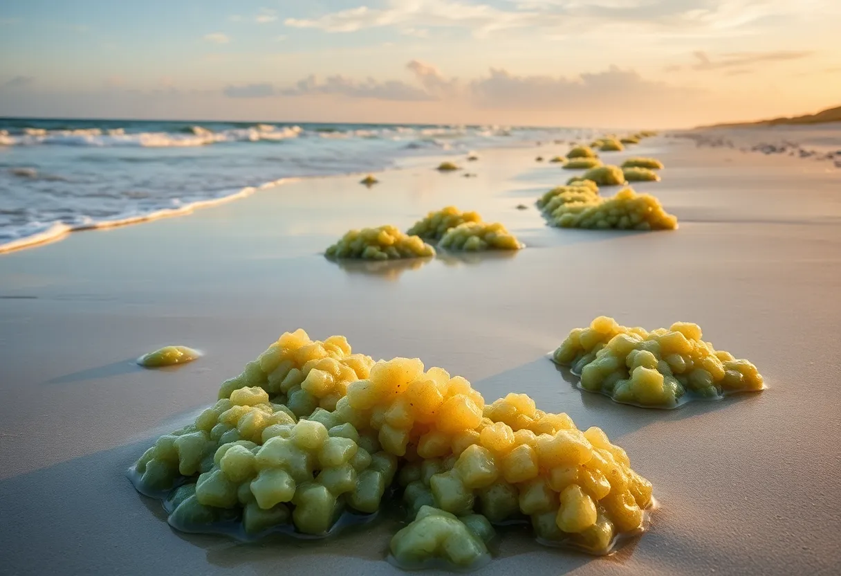 Clumps of sargassum algae on Hilton Head Island beach