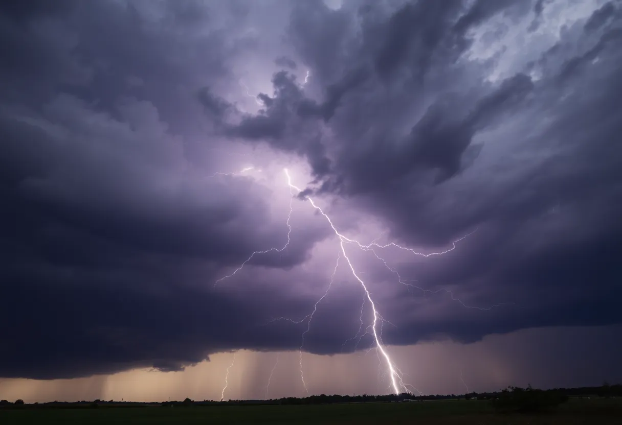 A dark and stormy sky indicating a severe thunderstorm warning
