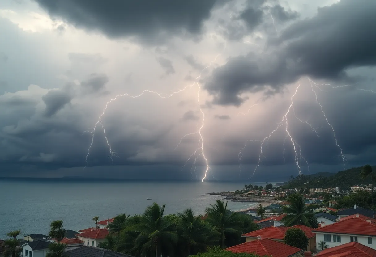 Thunderstorm clouds over Charleston area with lightning