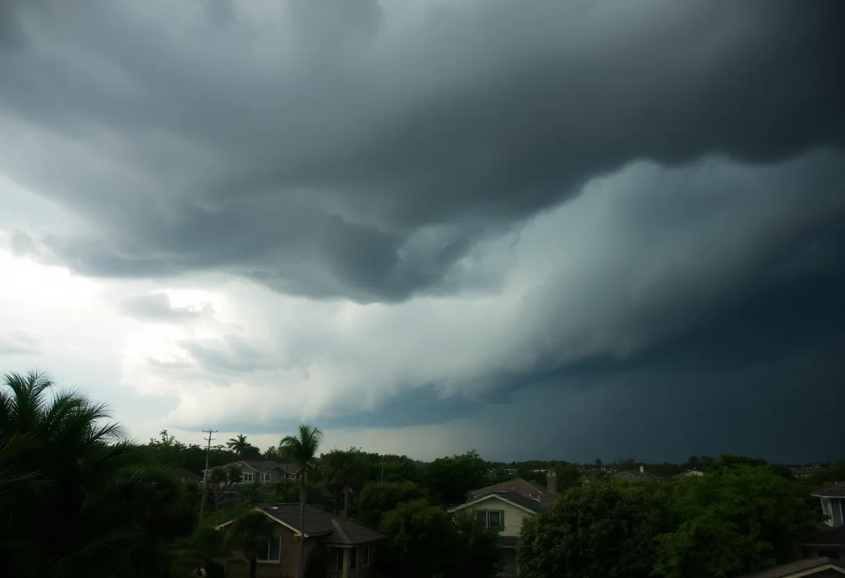 Dark thunderclouds over Columbia during a severe thunderstorm.