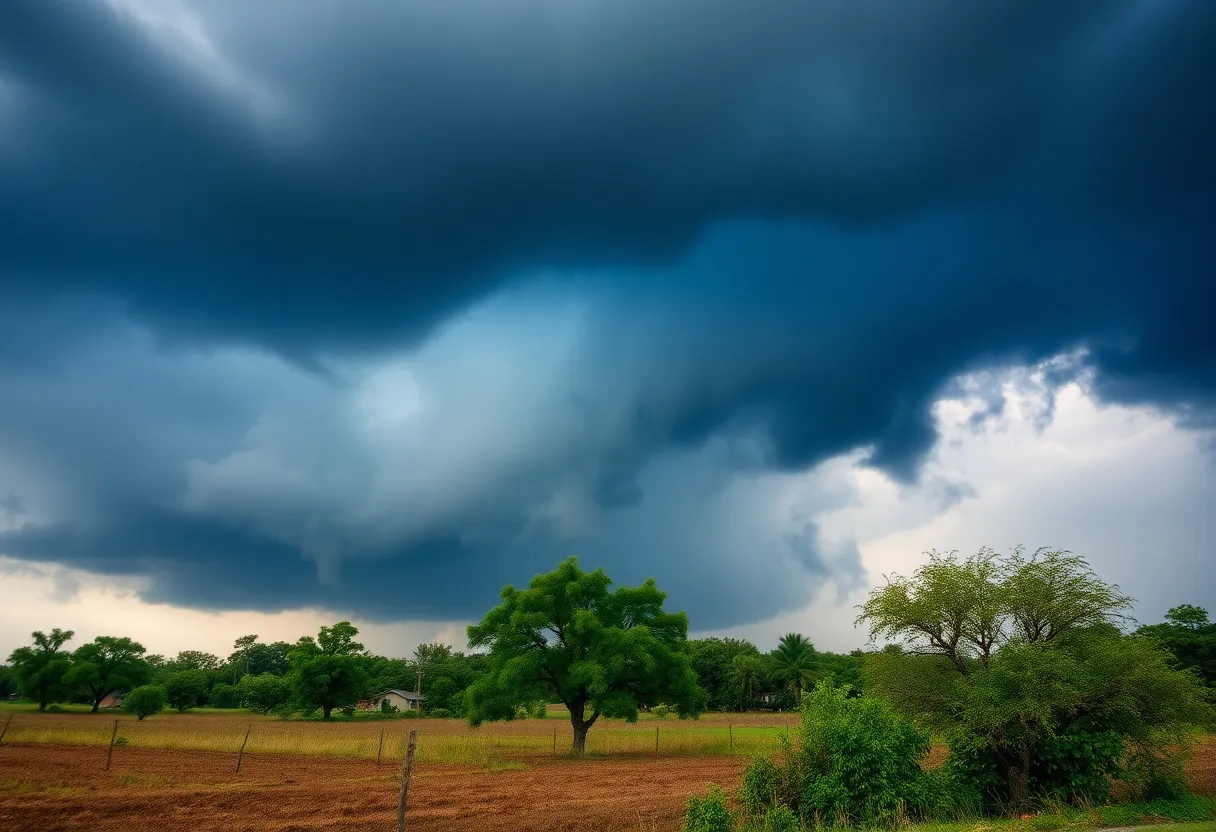 Dark stormy sky over Williamsburg County, NC, indicating a severe thunderstorm.